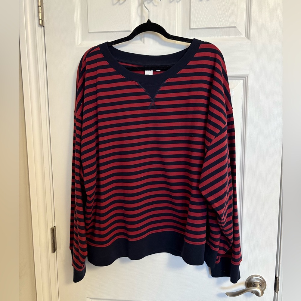 TNA Dark Blue and Red Striped Top